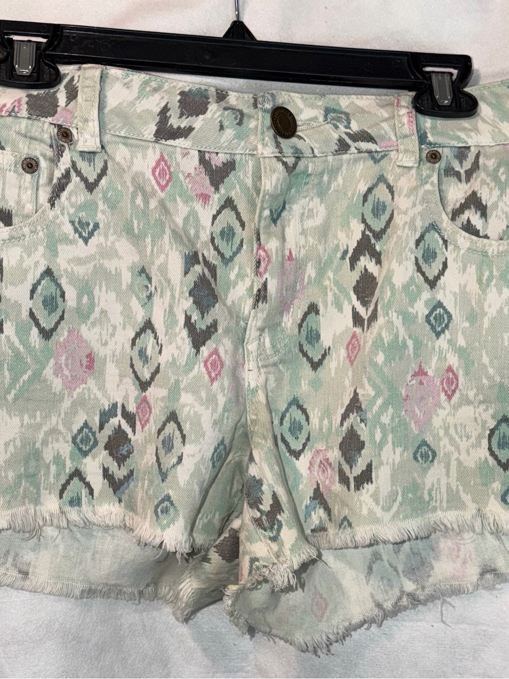 American Eagle Outfitters Pastel Mint & Pink Printed Jean Shorts
